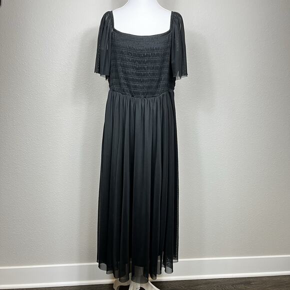 Torrid Flutter Sleeve Midi Dress Womens Plus Size 2 Black Mesh Overlay Fairygoth - Picture 1 of 12